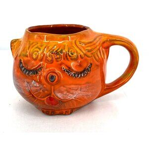Pacific Stoneware Bennett Welsh Cat Orange Cup Mug 1969 Vintage